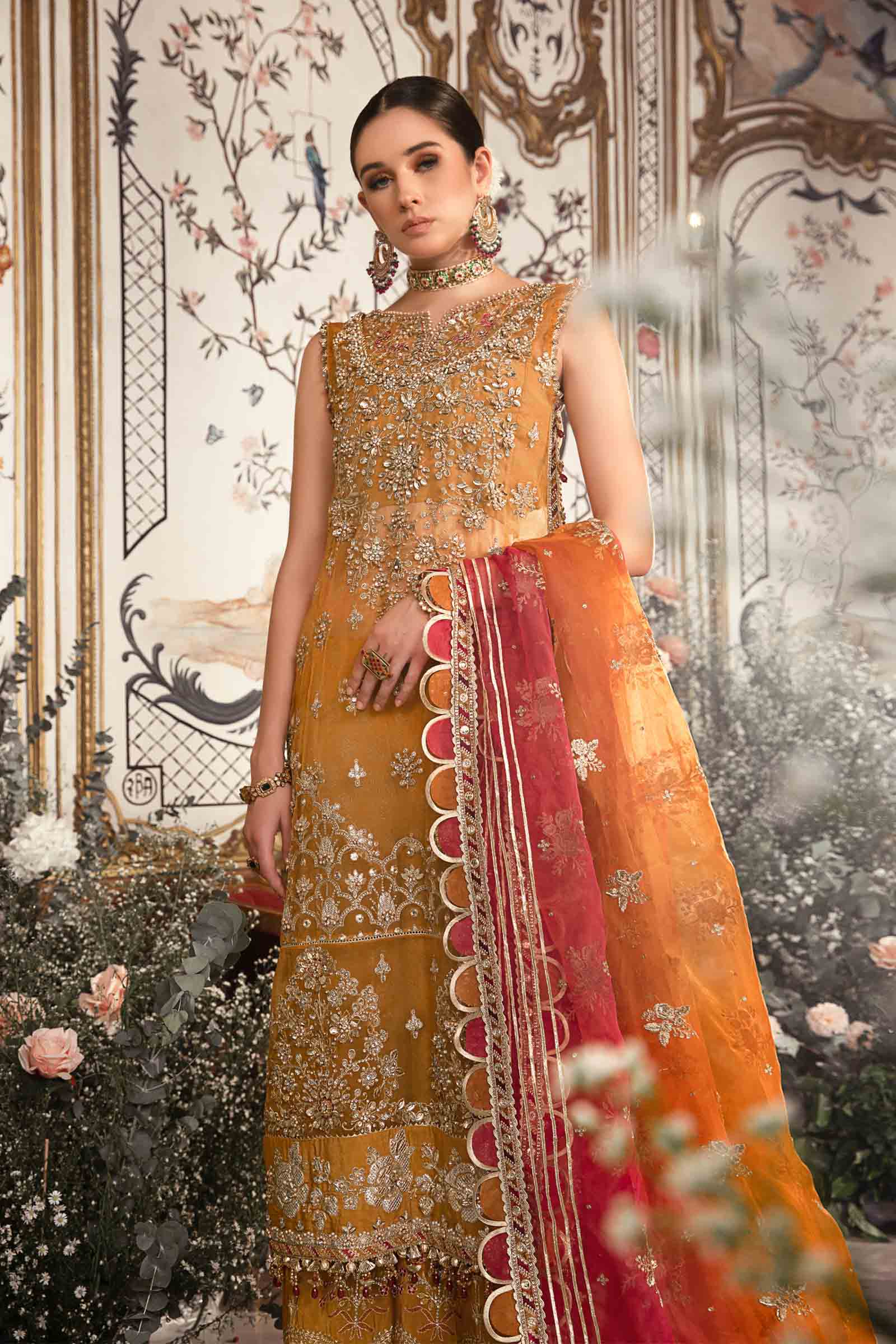Maria B Organza Embroidered Lehenga Suit