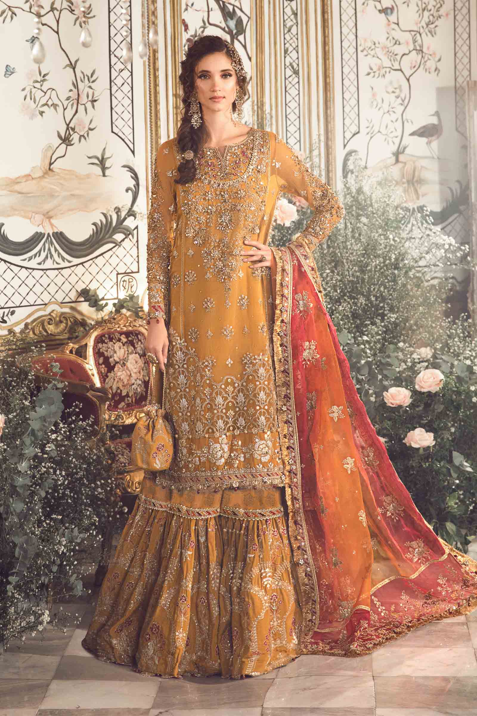 Maria B Organza Embroidered Lehenga Suit