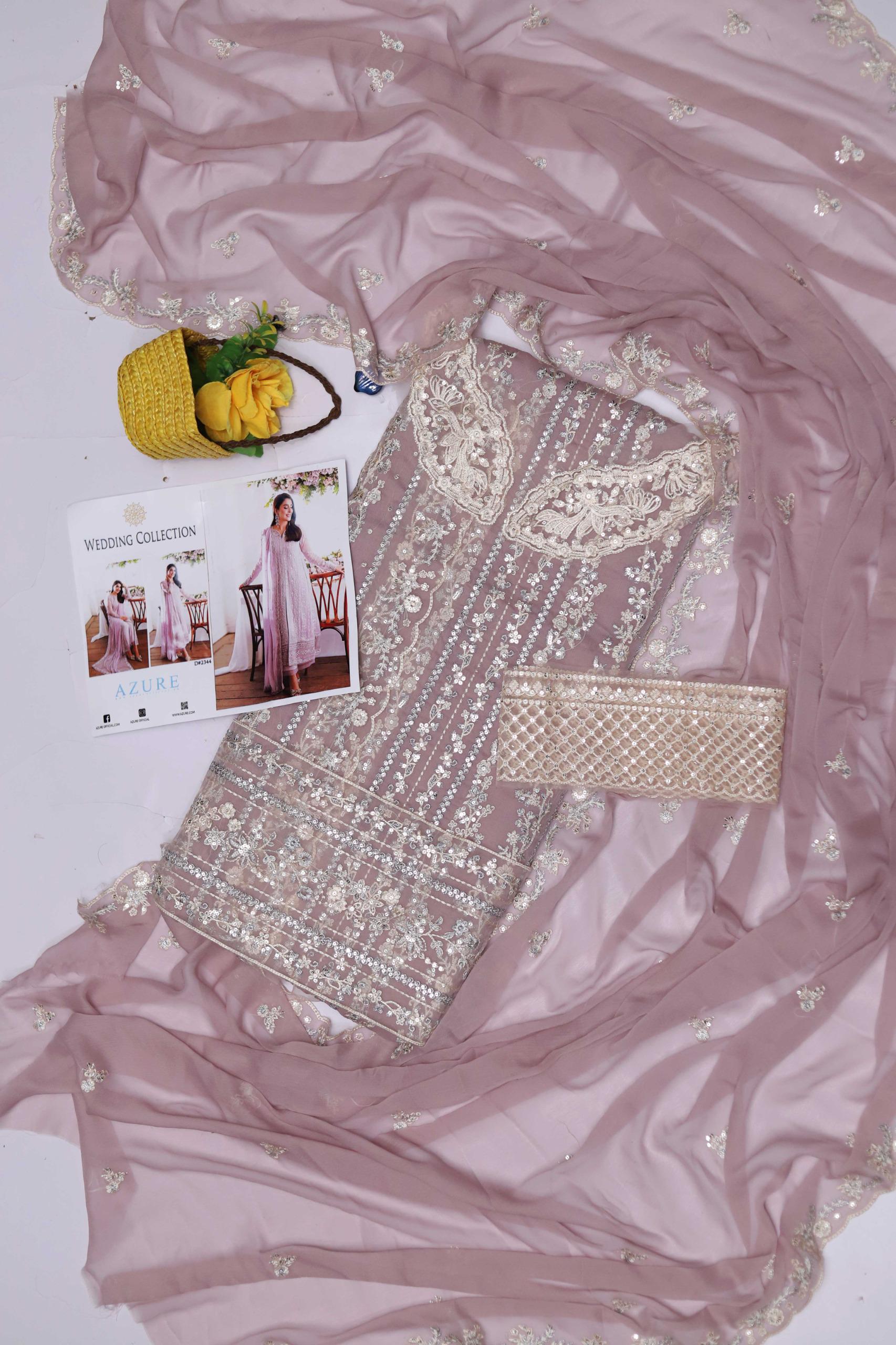 Lilac chiffon wedding replica suit with sequin embroidery and dupatta – Twilight Lavender by Mana R.