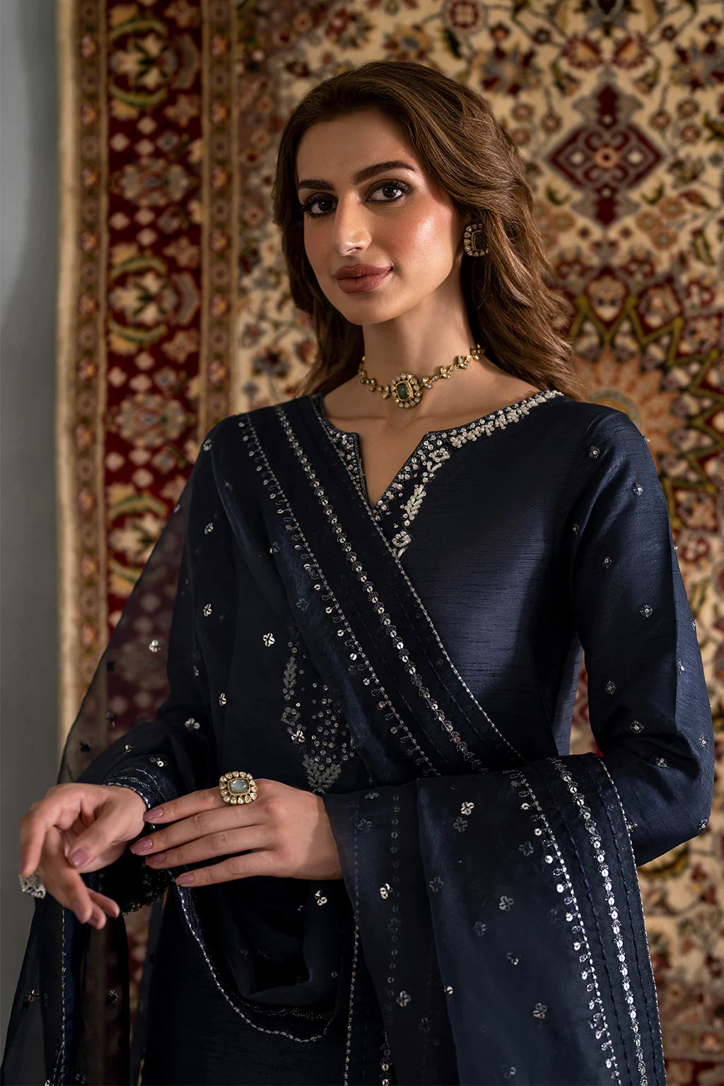 Iznik Raw Silk Embroidered Ensemble
