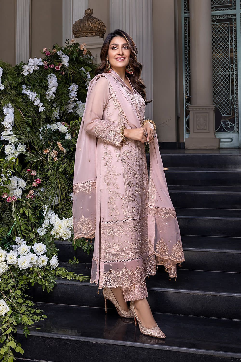 Azure MD-1351 unstitched chiffon replica with embroidered dupatta and plain trouser – Mana R.