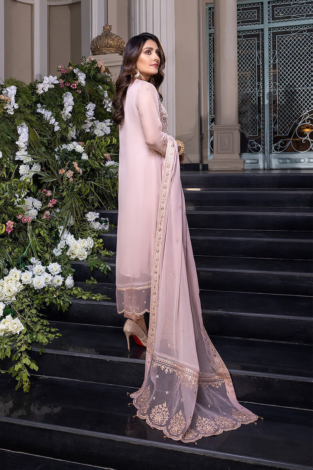 Azure MD-1351 unstitched chiffon replica with embroidered dupatta and plain trouser – Mana R.