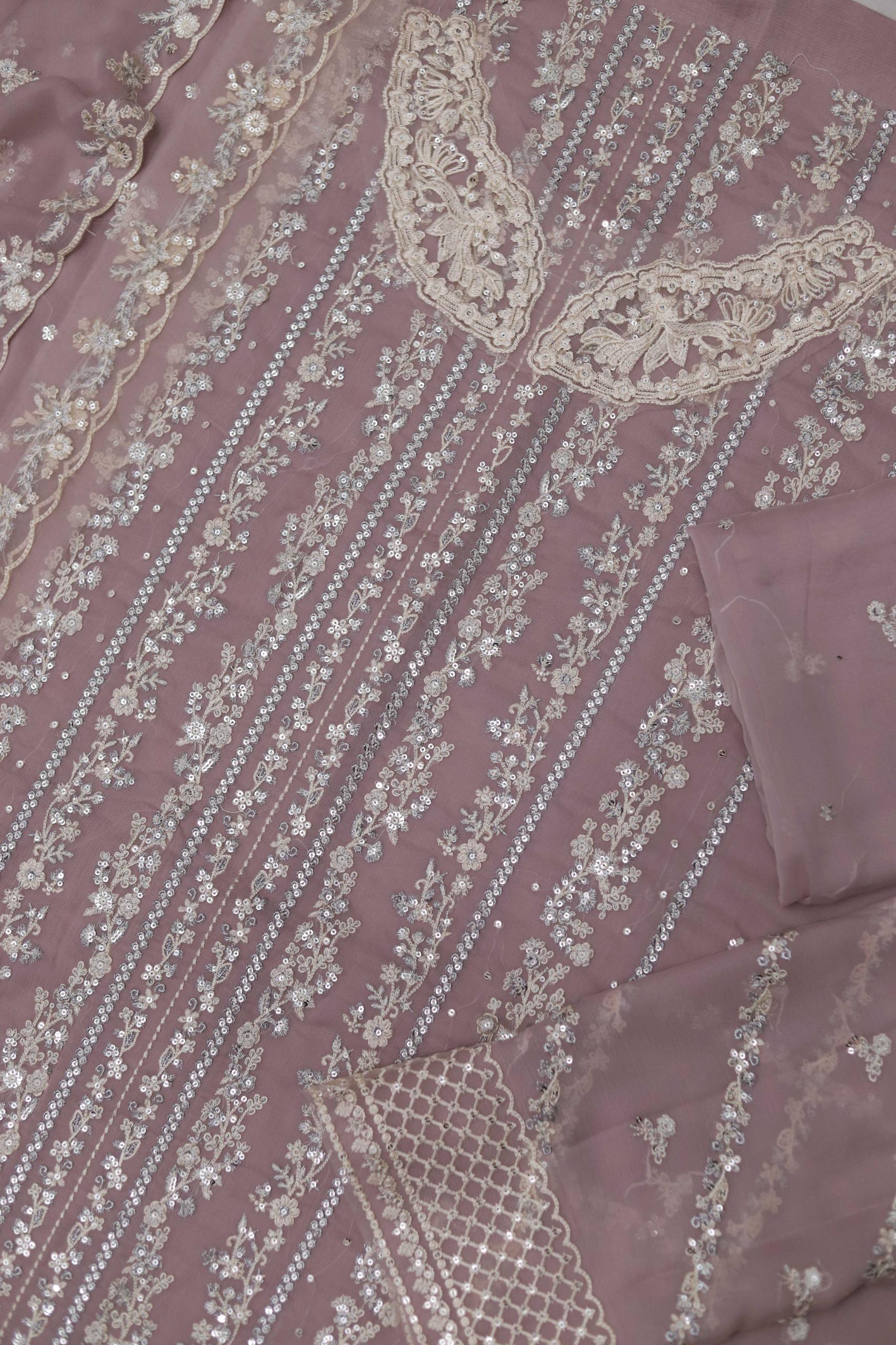 Lilac chiffon wedding replica suit with sequin embroidery and dupatta – Twilight Lavender by Mana R.
