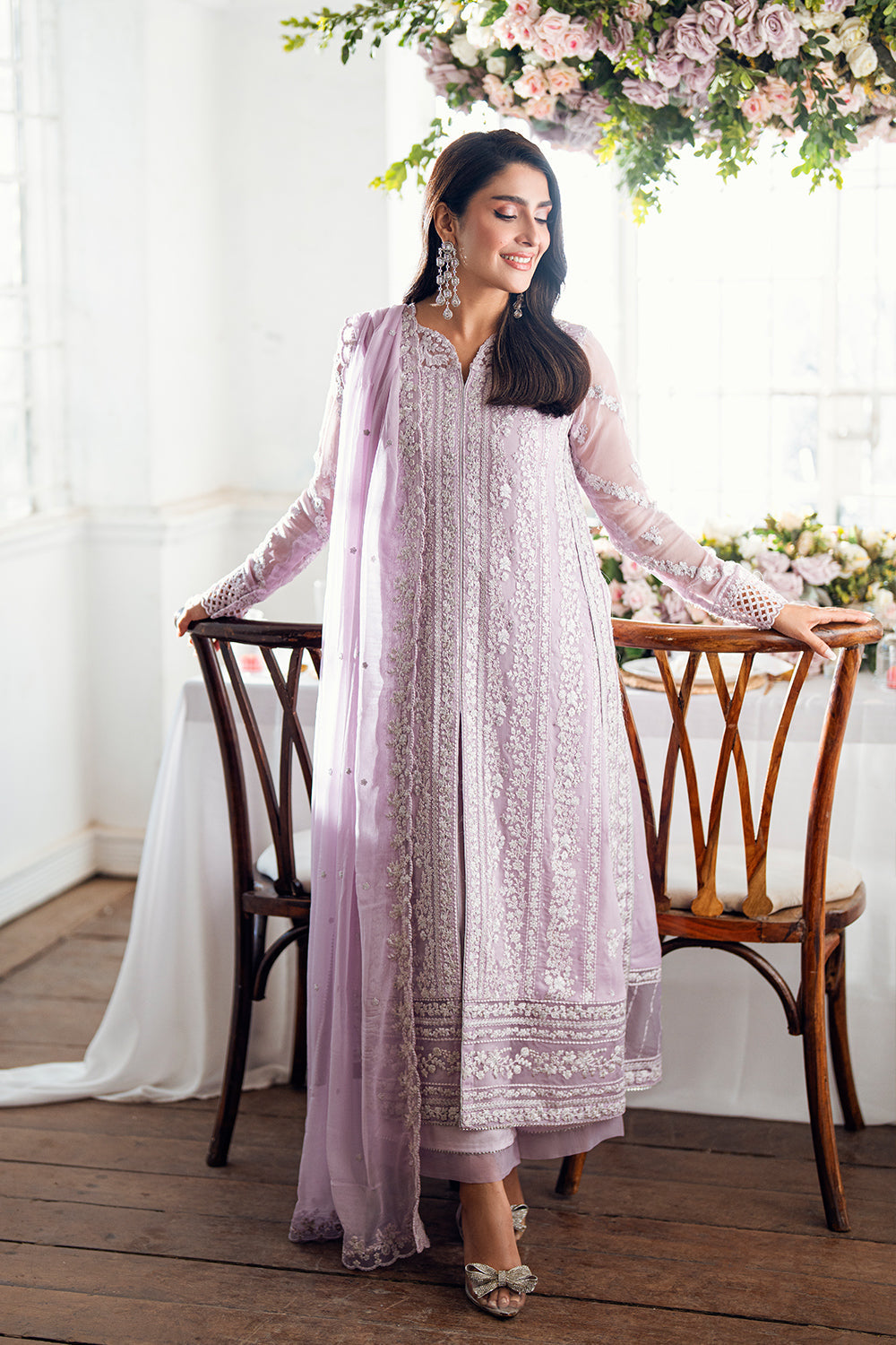 Lilac chiffon wedding replica suit with sequin embroidery and dupatta – Twilight Lavender by Mana R.