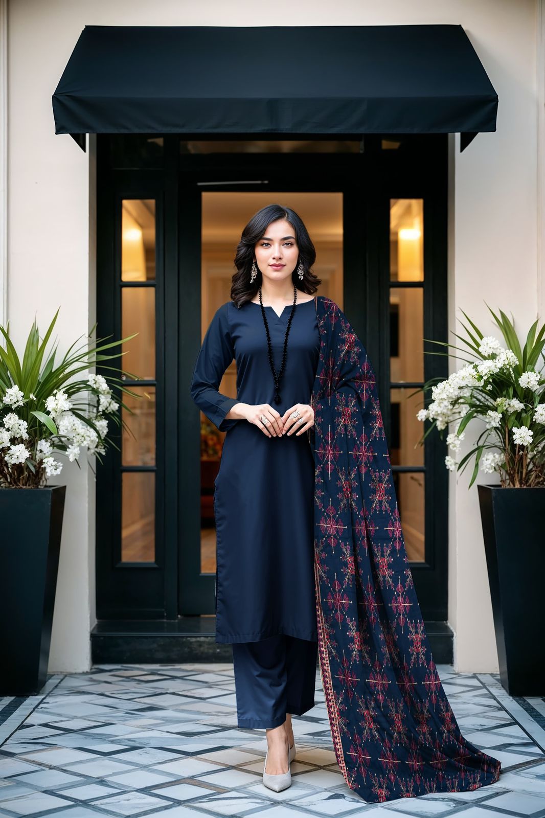 Bareeza Shawls Luxe embroidered back design with intricate sequin work and elegant daman border