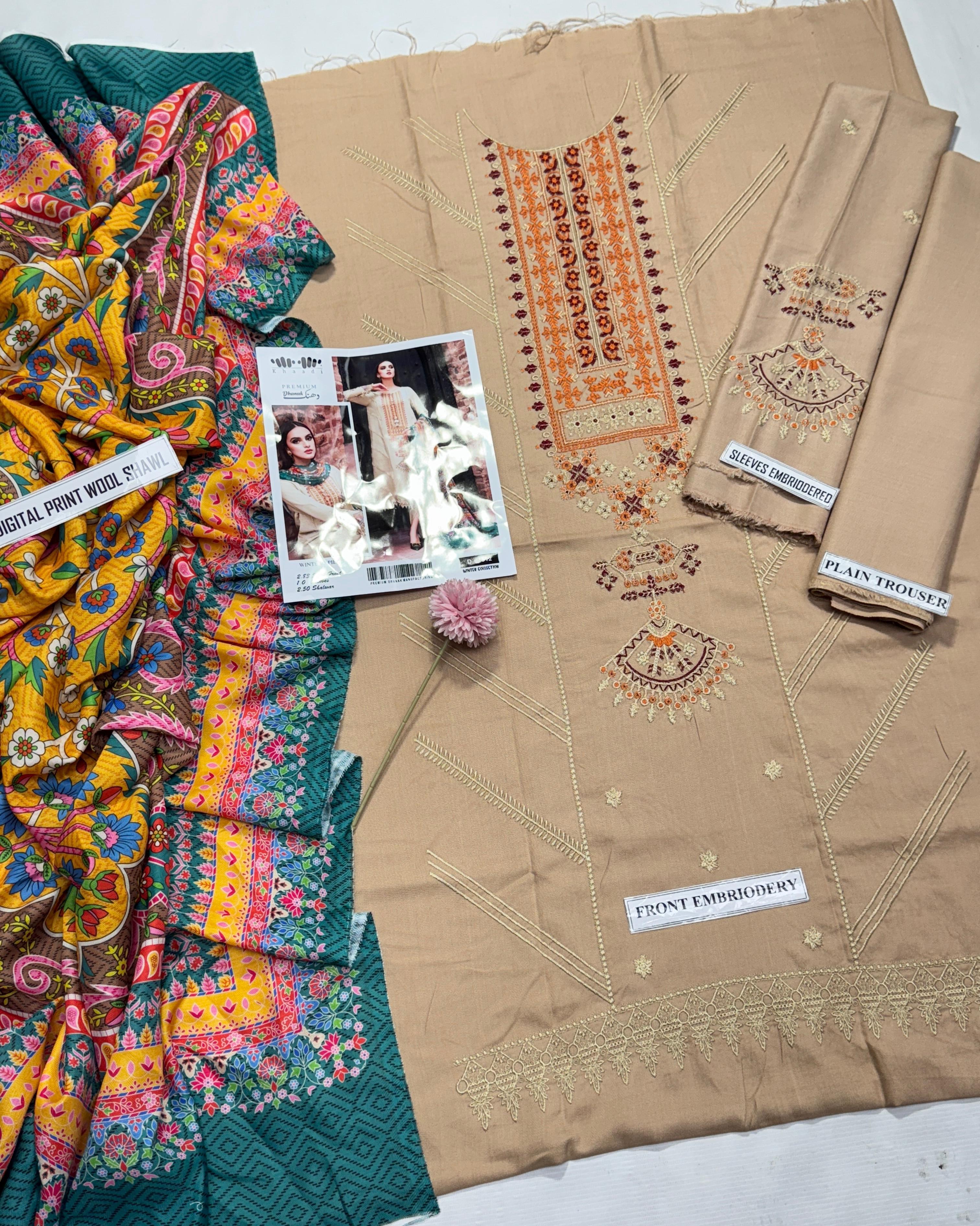 Khaadi Embroidered Dhanak Luxury Suit