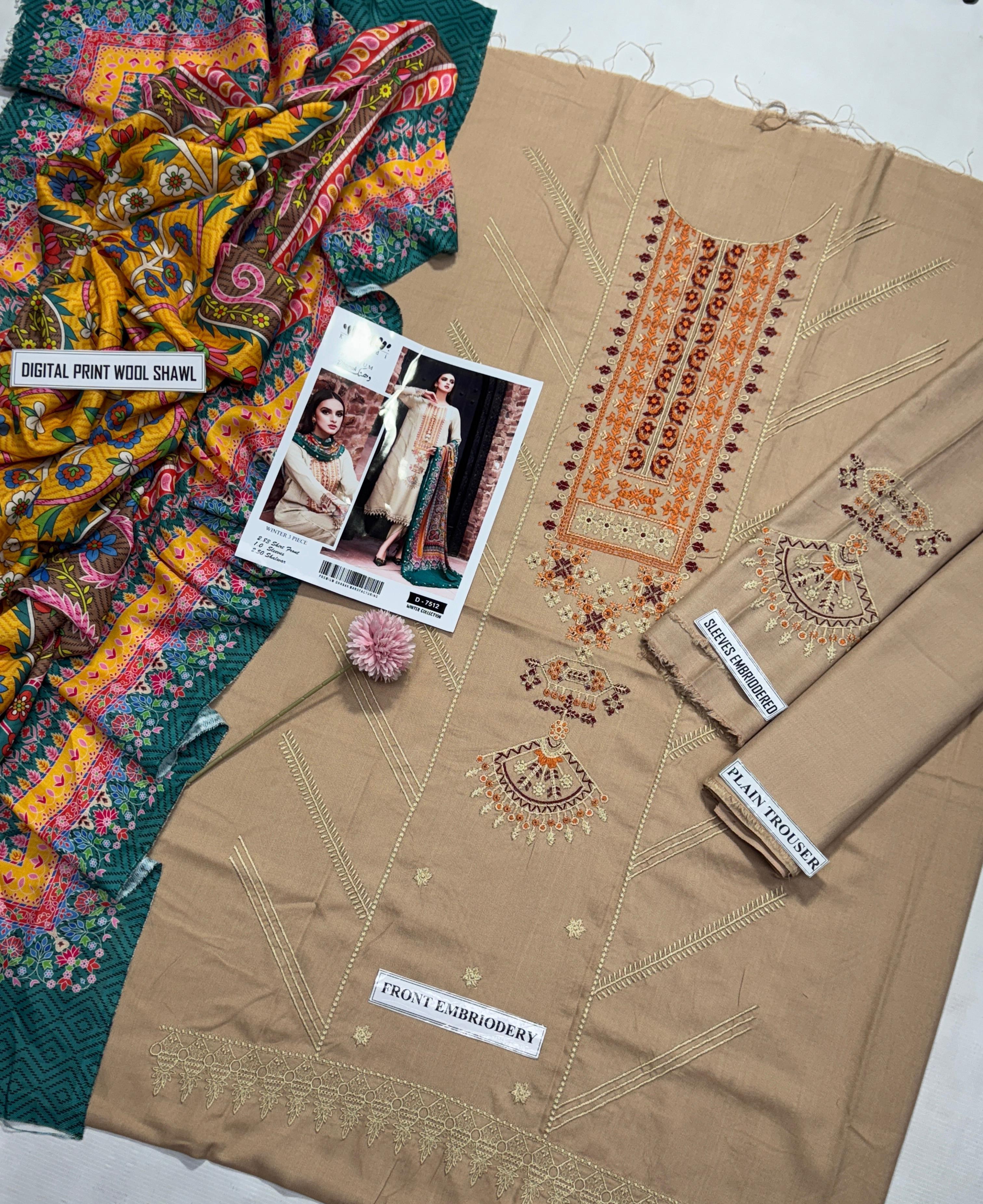 Khaadi Embroidered Dhanak Luxury Suit